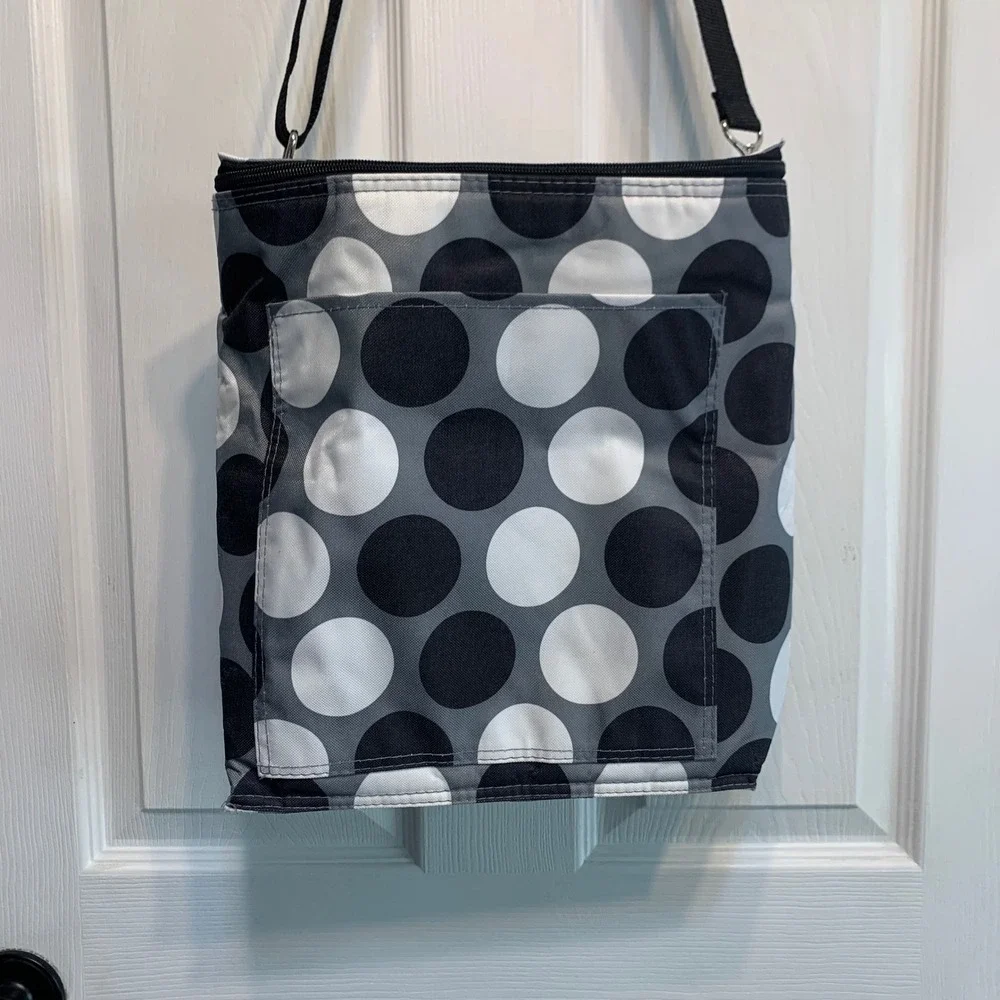 Thirty-One Thermal Tote Bag OS Gray White Black Polka Dot Insulated Crossbody